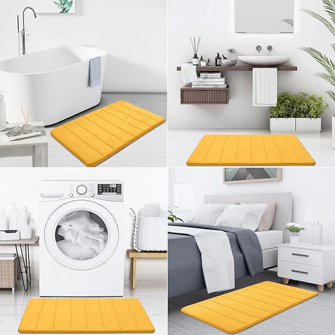 Buganda Memory Foam Bath Mat, 24" x 16", Ultra Soft and Non-Slip Bathroom Rugs, Water Absorbent and Machine Washable Bath Rug for Bathroom, Shower, and Tub, Yellow