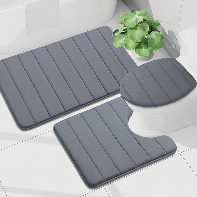 Buganda Memory Foam Bath Mat, 45" x 27", Ultra Soft and Non-Slip Bathroom Rugs, Water Absorbent and Machine Washable Bath Rug Runner for Bathroom, Shower, and Tub, Dark Grey