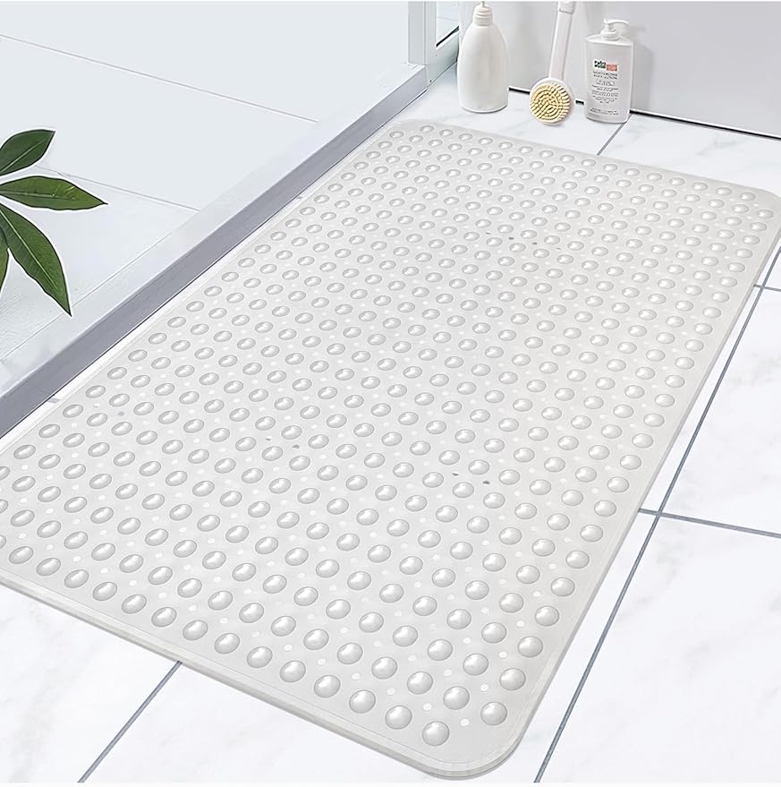 Extra Large Shower Mat, Yonala 47.2 x 31.5 Inch Non Slip Shower Mats for Inside Shower with Drain Hole and Suction Cups, Soft Trimmable TPE Anti Slip Shower Mat for Walk in Shower Stall, Heavy Mat
