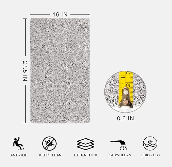 Nonslip Bathtub Mat, Anti Slip Bath Mat 0.6" Extra Thick, Quick Dry Bath Tub Anti Slip Shower Mat, Loofah Non-Slip Bath Mat for Tub Bathroom Pool Kitchen Entryway Home Hotel(Light Gray 16x27)