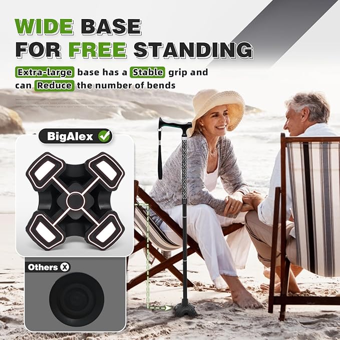 BigAlex Lightweight Collapsible Walking Cane with Soft Comfortable TPR Handle for Seniors and Elderly Adults, Larger Handle for Comfort, Adjustable Support Stick, Portable Travel Aid for Men & Women