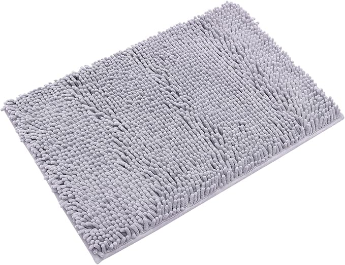 Non-Slip Bath Rug,Extra Soft Microfiber Bedroom Shag Carpet with Anti-Slip Backing,Water/Dust Absorbent Fast Dry Shower Mat,Sound Insulated Stairs Pad,Machine Washable (Grey,12 x 24 Inches)