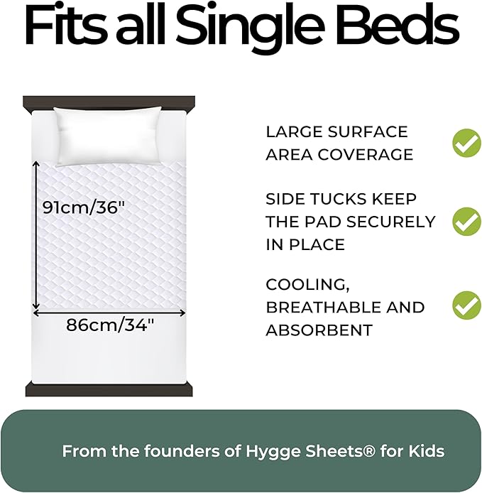 Hygge Sheets®️ Organic Washable Incontinence Bed Pads - 2 Pack - 100% Waterproof Reusable Mattress Protector Underpads - Rayon derived from Bamboo - Twin