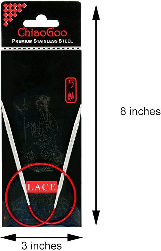 ChiaoGoo Red Lace 16 inch (40cm) Circular Knitting Needles US Size 0 (2.0mm) Stainless Steel with Stitch Holder