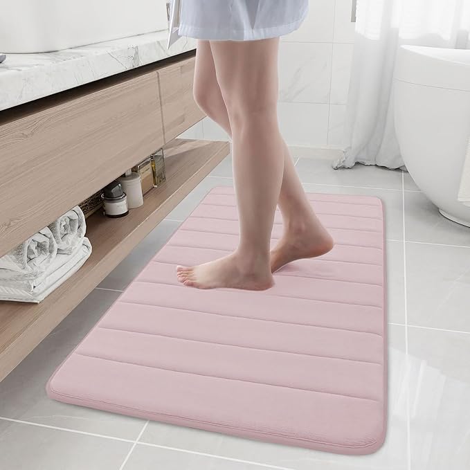 Buganda Memory Foam Bath Mat, 44" x 24", Ultra Soft and Non-Slip Bathroom Rugs, Water Absorbent and Machine Washable Bath Rug Runner for Bathroom, Shower, and Tub, Peach