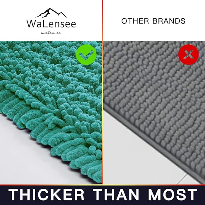 Walensee Bathroom Rug Non Slip Bath Mat (32x20 Inch Turquoise) Water Absorbent Super Soft Shaggy Chenille Machine Washable Dry Extra Thick Perfect Absorbant Best Large Plush Carpet for Shower Floor