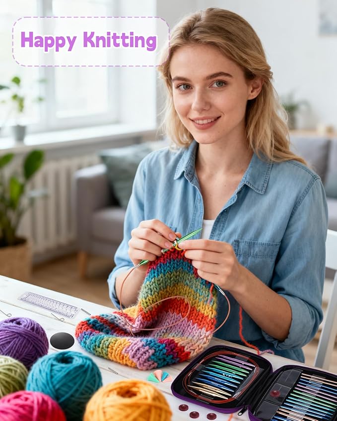 Aeelike Interchangeable Knitting Needles Set,13 Pairs Circular Knitting Needles Aluminum (Size 3.0mm-10.0mm) with 4 Cables for DIY Crafts Socks Blankets Cushions, Ideal Crochet Gift