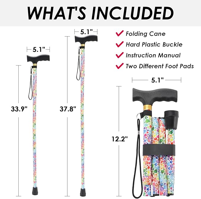 Walking Cane PANZHENG Cane for Man/Woman | Mobility & Daily Living Aids | 5-Level Height Adjustable Walking Stick | Comfortable Plastic T-Handle Portable Walking Stick Folding Cane