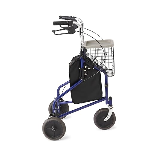 Medline 3-Wheel Ultralight Steel Rollator, Supports up to 275 lbs, 8" wheels, Blue