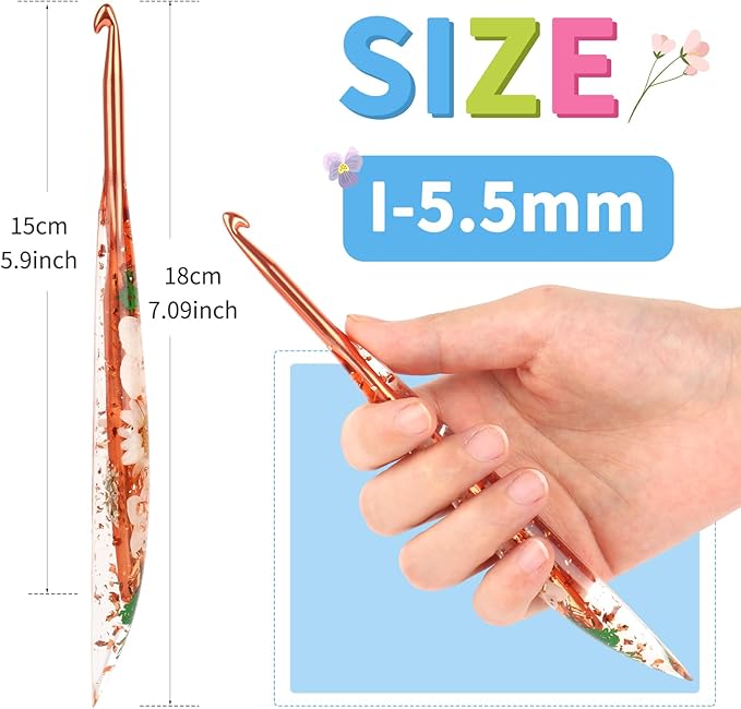 Coopay Crochet Hooks, 5.5mm Ergonomic Crochet Hook with Floral Plastic Grips, Stylish and Unique, Ideal for Crocheting Blankets, Dolls, Shawls, Hats, Scarves (I-5.5mm)