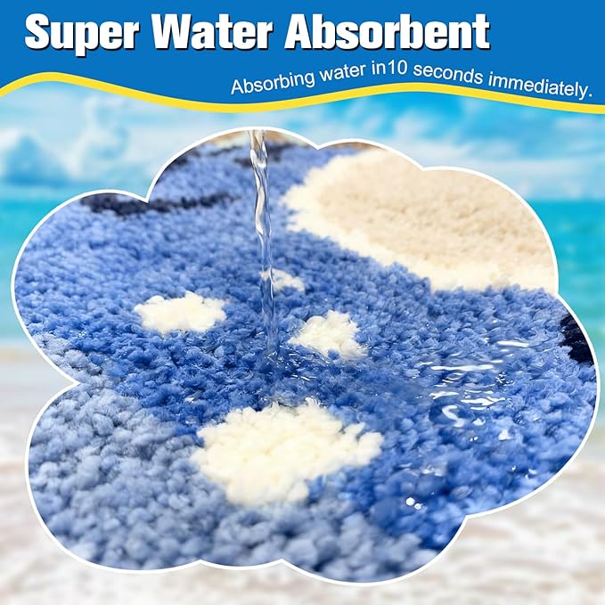 Beach Theme Non-Slip Washable Bath Rug | Soft Adorable Ocean Decor for Bathroom, Living Room, Bedroom & Gifts 20"*32"