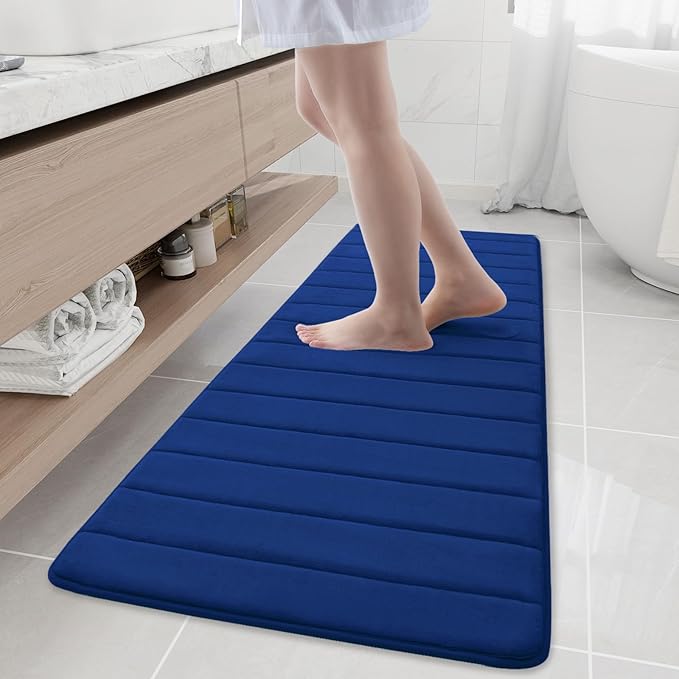 Buganda Memory Foam Bath Mat, 59" x 20", Ultra Soft and Non-Slip Bathroom Rugs, Water Absorbent and Machine Washable Bath Rug Runner for Bathroom, Shower, and Tub, Navy Blue