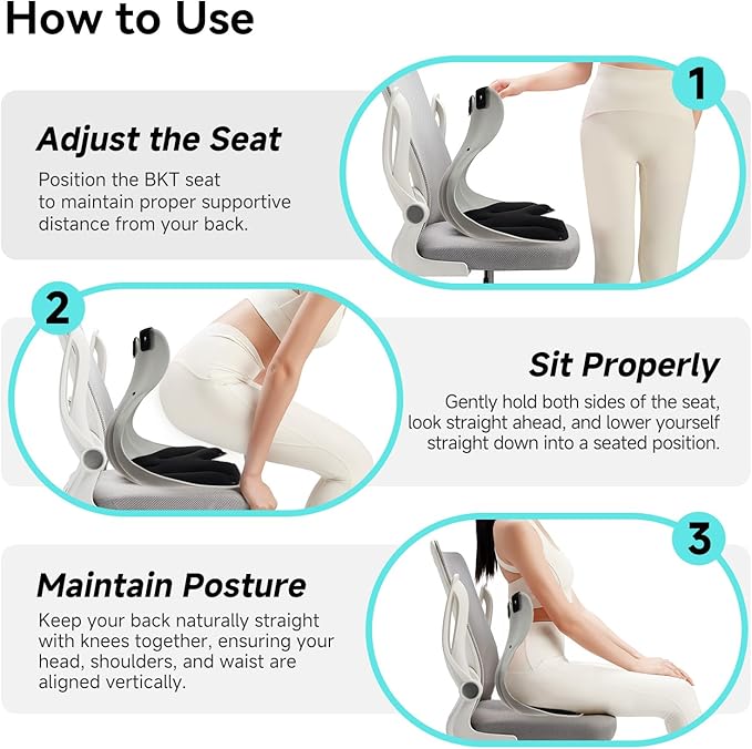 BKT Lumbar Support Seat Cushions Ergonomic Office Chair for Students Office Workers Nursing Mothers Long Sitting Outdoor Fishing Floor Chair (L-Black)