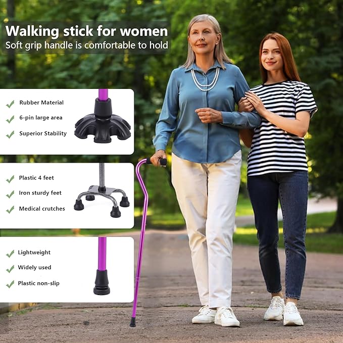 LIXIANG Walking Canes Stablize Women Quad Canes for Seniors & Adults Foldable Adjustable for Men & Women Heavy Duty Freestanding Cane for People with Leg Injuries 3 footings