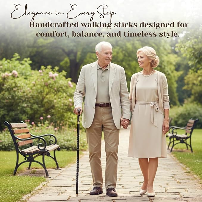 All Black Snake Handle Spiral Wooden Walking Cane