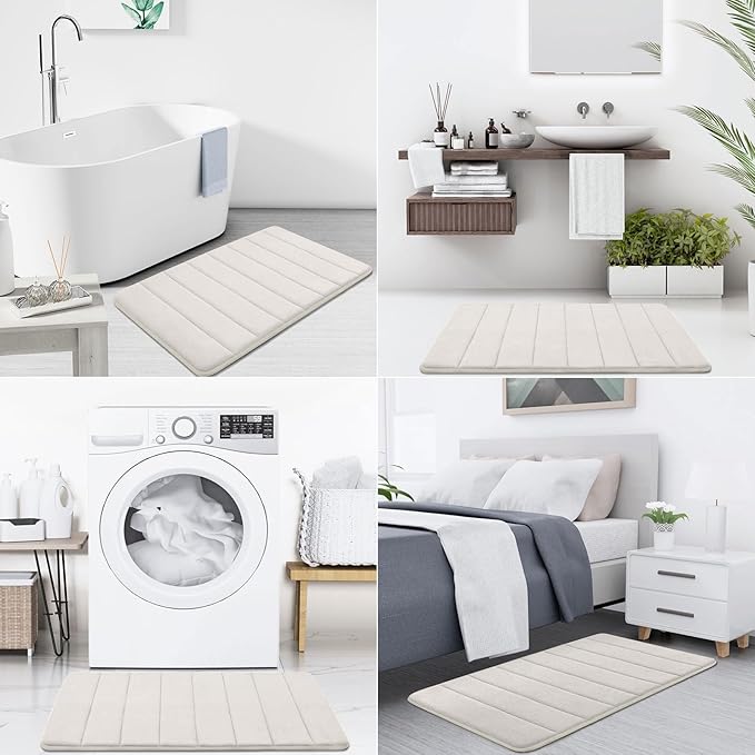 Buganda Memory Foam Bath Mat, 40" x 32", Ultra Soft and Non-Slip Bathroom Rugs, Water Absorbent and Machine Washable Bath Rug Runner for Bathroom, Shower, and Tub, Cream