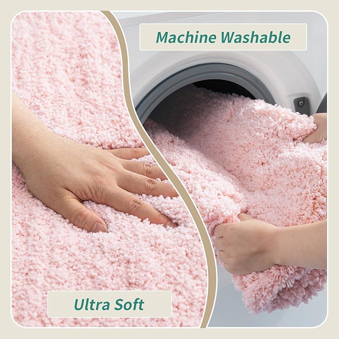 Pink Bathroom Rugs 24x36 Non Slip Fluffy Bath Mat for Bathroom Floor Washable Plush Luxury Bath Rug for Tub Soft Shaggy Absorbent Shower Sink Mat