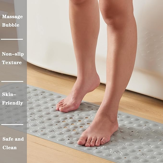 YANZIFLY Bathtub Mat for Shower: Soft Silicone Bath Mat Non Slip with Suction Cups Tub Mat for Bathroom for Family Use Extra Large Shower matt Machine Washable - Grey