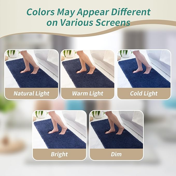 Small Bathroom Rugs 17x24 Non Slip Navy Fluffy Bath Mat for Bathroom Floor Machine Washable Plush Luxury Bath Rug for Tub Soft Shaggy Absorbent Shower Mat