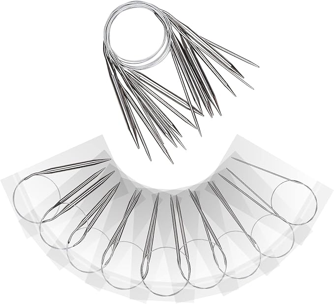 Aeelike Circular Knitting Needle Set 24" for Beginners - 9 Pack Long Round Metal Needles for Blankets, Scarves, Socks
