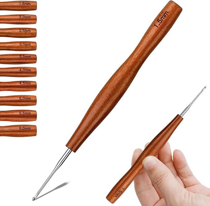 Nitlak 1.5mm Crochet Hook, Available in 1.5mm-6.0mm, Aluminum Ergonomic Crochet Hook with Wooden Handle for Arthritic Hands, Beginners, Knitting Needles for Mom Gifts