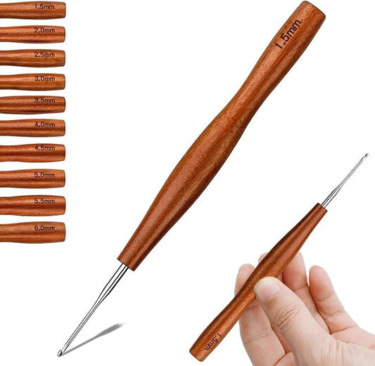 Nitlak 1.5mm Crochet Hook, Available in 1.5mm-6.0mm, Aluminum Ergonomic Crochet Hook with Wooden Handle for Arthritic Hands, Beginners, Knitting Needles for Mom Gifts