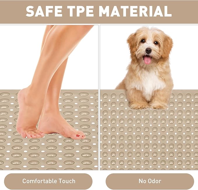 Shower Mat Non Slip: 47.2 x 31.5 Inch Extra Large TPE Shower Mats for Inside Shower - Anti Slip Shower Stall Matt with Drain Hole and Suction Cups for Elderly
