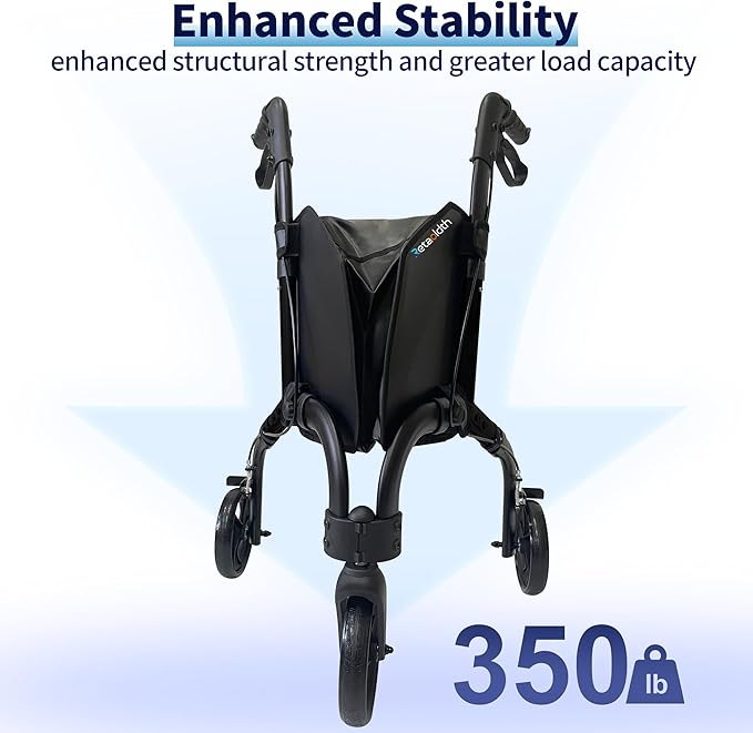 Premium 3 Wheel Rollator Walker for Seniors, Lightweight Foldable Elderly Three Wheeled Rollator with Storage Bag, Aluminum Mobility Aid Rolling Walker