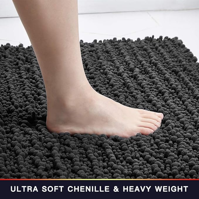 Walensee Bathroom Rug Non Slip Bath Mat (44x24 Inch Dark Grey) Water Absorbent Super Soft Shaggy Chenille Machine Washable Dry Extra Thick Perfect Absorbant Best Large Plush Carpet for Shower Floor