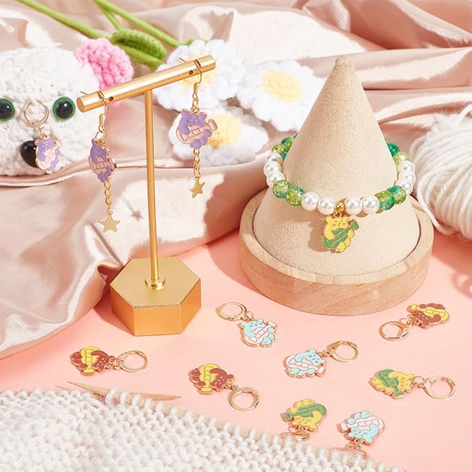 NBEADS 24 Pcs Bear with Guitar Stitch Markers, Enamel Alloy Crochet Stitch Marker Charms 304 Stainless Steel Clasp Locking Stitch Marker for Knitting Weaving Sewing Jewelry Making