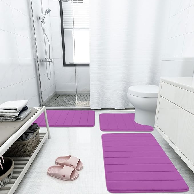 Buganda Memory Foam Bath Mat, 35.4" x 24", Ultra Soft and Non-Slip Bathroom Rugs, Water Absorbent and Machine Washable Bath Rug Runner for Bathroom, Shower, and Tub, Violet