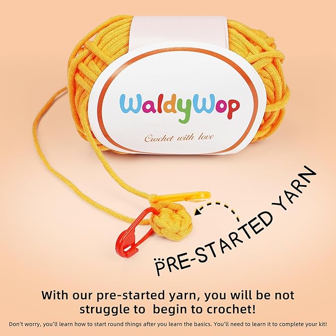 WaldyWop Beginner Crochet Kit for Kids: Wobbles Crocheting Starter Kits for Girls - Learn to Crochet Set w/Step-by-Step Video - Complete Knitting Kit, Easy Crochet Yarn, Birthday Gifts for Women