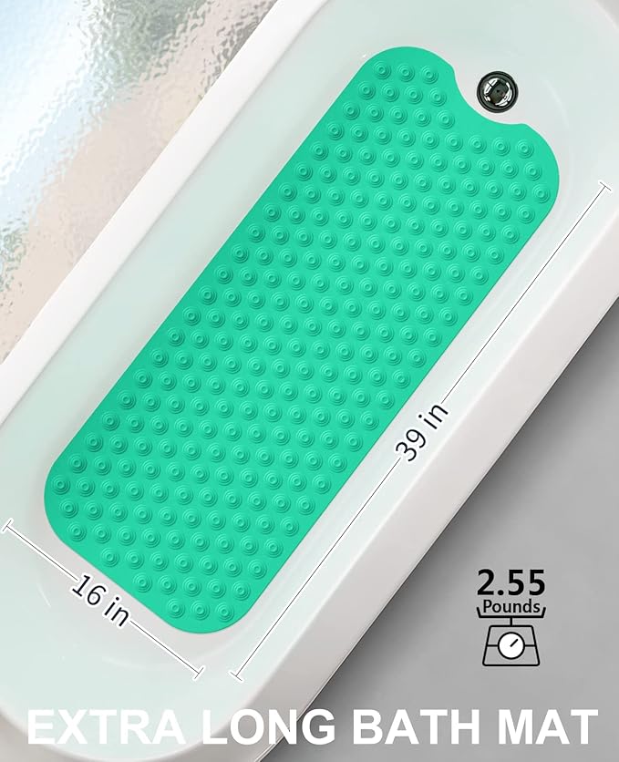 OTHWAY No Suction Cup Bath Mat: 39x16 inch Extra Long Bathmat│Perfect for Refinished or Ordinary Bath Tubs│Made of Nature Rubber│a Blessing for The Elderly and Children (Light Green)