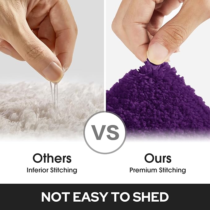 HOMEIDEAS Bathroom Rugs Sets 2 Piece, Super Soft and Absorbent Non Slip Microfiber Machine Washable Bath Mat Set (20" x 32" + 16" x 24", Purple)