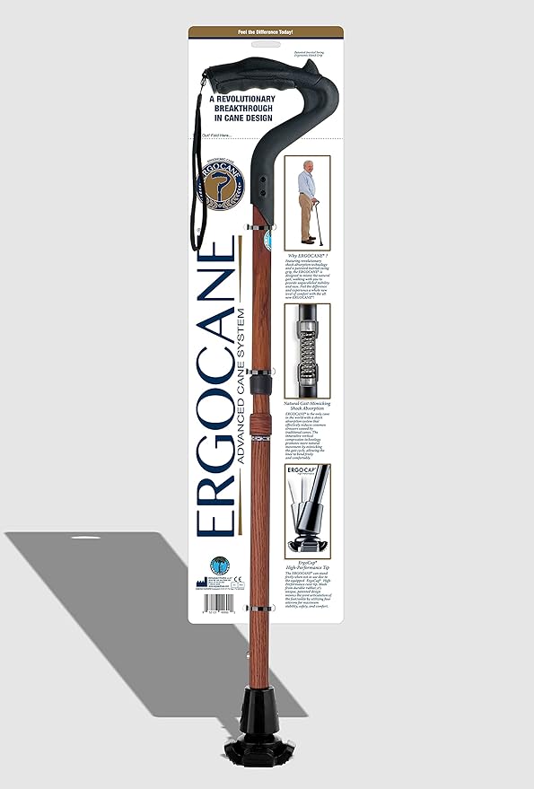 New Ergocane 2G by Ergoactives As Seen On TV. Shock Absorber Fully-Adjustable Ergonomic Cane (Maroon Wood)