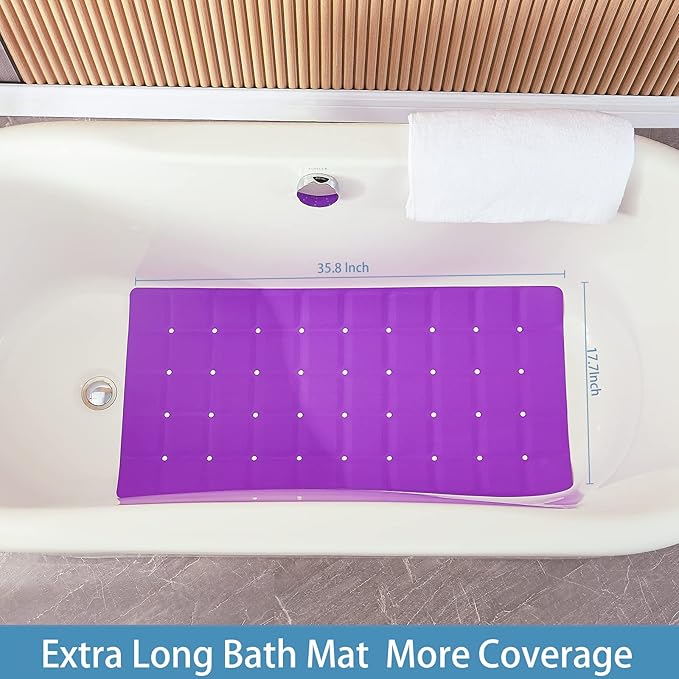 Foldable Silicone Bathtub Mat: Jumbo Size Heavy Duty Safety Bath Mat for Tub Without Suction Cups Non Slip Bath & Shower Mat for Textured, Reglazed, Refinished Tub (Eggplant Purple,35.8 x 17.7)