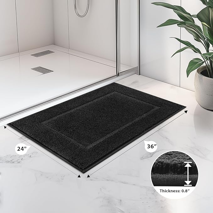 Bathroom Rugs 24" x 36", Non-Slip Extra Soft Absorbent Bath Rugs, Machine Washable Quick Dry Bath Mats for Bathroom Floor, Shower, Bathtub and Sink, Black