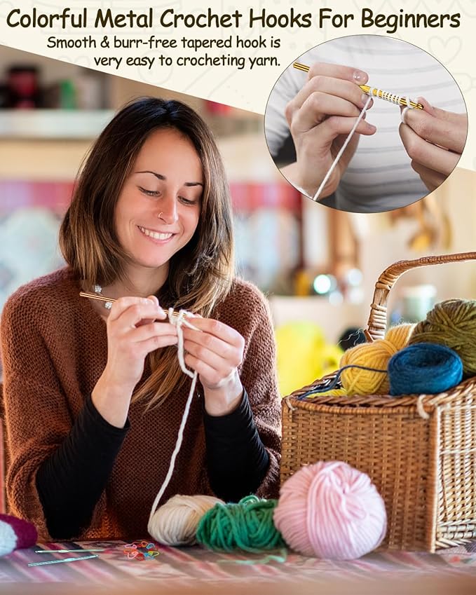 Coopay Crochet Hooks 19PCS Multicolor Aluminum Crochet Set, Smooth Crochet Hook Kit with Stitch Markers, Beginners Crochet Needles for Crocheting Yarn, 2.0mm-6.0mm Crochet Hook for Arthritic Hands