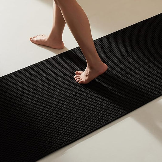 Black Bathroom Runner Rugs, Long Bath Mat Runner Washable Thin Quick Dry Low Pile Bathroom Runner Rugs Non Slip, Black 24''x70''