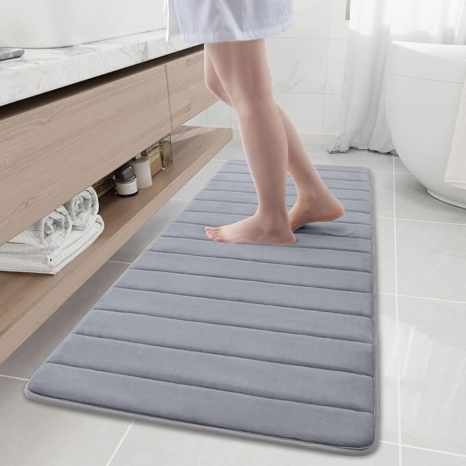 Buganda Memory Foam Bath Mat, 59" x 20", Ultra Soft and Non-Slip Bathroom Rugs, Water Absorbent and Machine Washable Bath Rug Runner for Bathroom, Shower, and Tub, Medium Grey