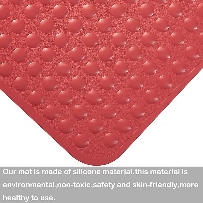 Yanzifly Bathtub Mat Non Slip Bath Mat for Tub Silicone Soft Bath Tub Mat Non Slip Shower Mats, Suction Cups Bath Tub Anti Slip Matt for Family Use, Machine Washable-Red
