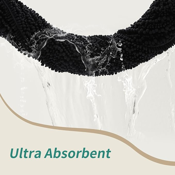 Bathroom Runner Rug 24x70 Non Slip Washable Long Bath Mat for Tub Thick Soft Absorbent Bathroom Floor Mat Large Chenille Bath Rug for Shower, Black