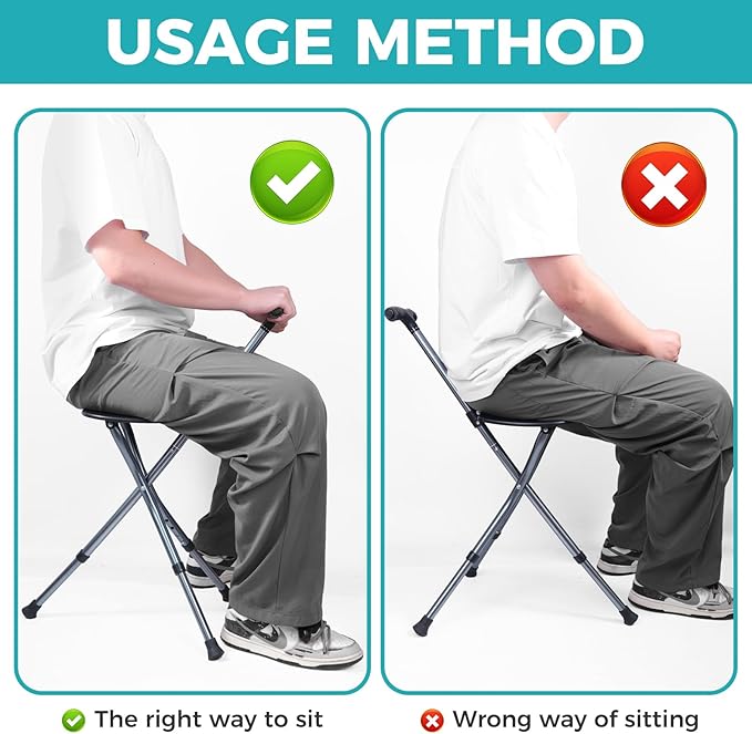 Portable Adjustable Folding Walking Cane with Seat ，Cane seat for Seniors with Magnetic Massage Handle, Supports up to 330 Pounds