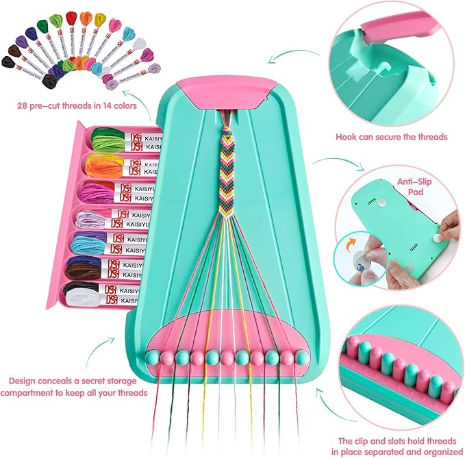Arts and Crafts for Kids Ages 8-12,Friendship Bracelet Making Kit for Girl,Kids Jewelry Making Kit with 28 Pre-Cut Threads,Christmas Birthday Gifts for Ages 6 7 8 9 10 11 12 Year Old-LightBlue/Pink