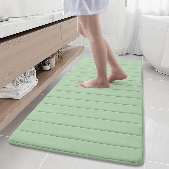 Buganda Memory Foam Bath Mat, 60" x 24", Ultra Soft and Non-Slip Bathroom Rugs, Water Absorbent and Machine Washable Bath Rug Runner for Bathroom, Shower, and Tub, Sage Green
