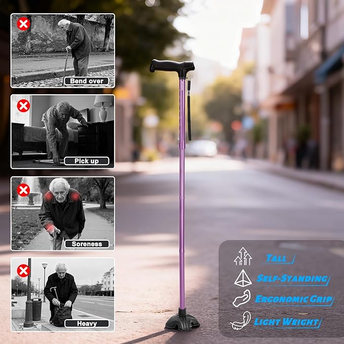 Tall Men's Walking Cane 42.52 Inches. Extra Tall Walking Cane Easy to Travel is Suit for Tall Men Over 5 Feet 9 Inches (Purple)