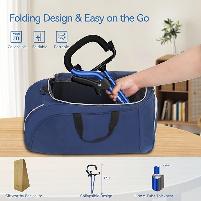 KingPavonini Canes for Women/Men with Second Handle, Foldable & Adjustable Walking Cane with 4-Pronged Base, Quad Cane for Stability, Standing, Balance, Leg Surgery Recovery