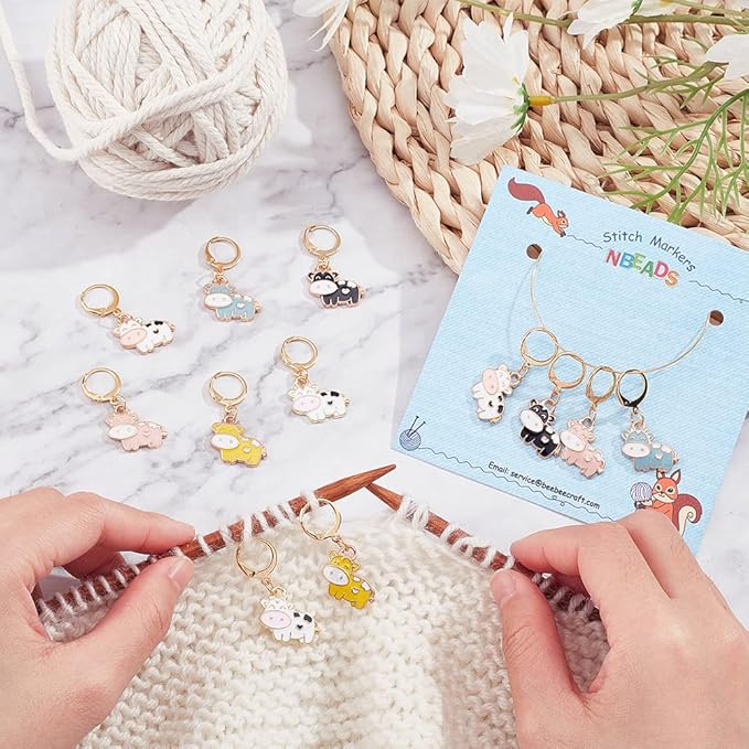 NBEADS 12 Pcs Cow Stitch Markers, 6 Colors Alloy Enamel Cow Crochet Stitch Marker Charms Removable Locking Stitch Marker for Knitting Weaving Sewing Accessories Quilting Handmade Jewelry