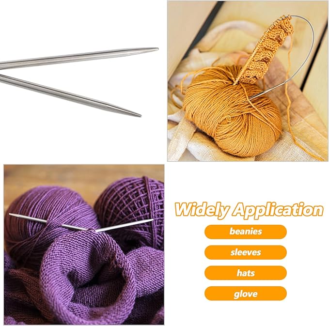 Sibba 31.5 Inch Stainless Steel Circular Knitting Needles, 3.5mm Round Ergonomic Metal Needle Set with Blunt Needle and Stitch Markers, Knitting Needles for Hats, Gloves, Sleeves, Socks