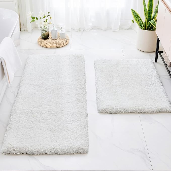 White Bathroom Runner Rug 24x70 Non Slip Fluffy Long Bath Mat for Bathroom Floor Washable Plush Luxury Bath Rug for Tub Absorbent Bathroom Shower Sink Mat Bedside Rug